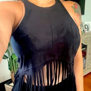 Crop Fringed suede top